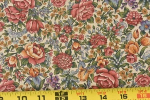 By 1/2 Yd, Vintage, Red & Gold Floral on Tan Quilt Cotton, Classic Cottons,B1512 - Picture 1 of 6