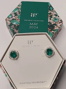 RBP7700 LC Emerald Rhodium Plated Earrings - Picture 1 of 2
