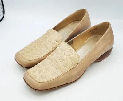 Enzo Angiolini Leah 尺寸 7.5 Liberty 皮革一脚蹬灰褐色奶油色女式鞋 — 第 1/4 张图片