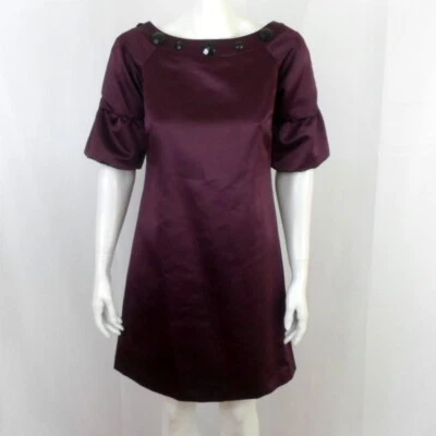 NWT Max and Cleo Purple Satin Puff Sleeve A-Line Mini Dress Womens 4 - Image 1 of 4