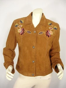 CRIPPLE CREEK BROWN SUEDE EMBROIDERED SNAP BUTTON FRONT WESTERN JACKET WOMEN'S L - Picture 1 of 12