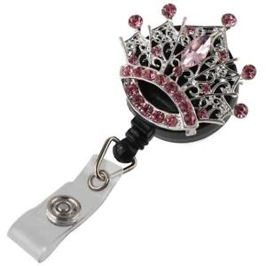 Pink Badge Holders Crystal Rhinestone Crown Keychain Holder  Outdoors