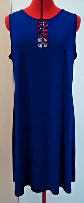 Blue Ronni Nicole Metal Décor Sleeveless Round Neck Knee Length Tunic Dress-Sz L - Image 1 of 4