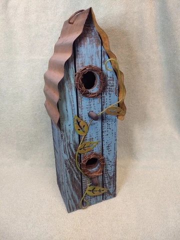 Bird House  Decorative Rustic Blue Tin Roof Hobby Lobby piece Cover