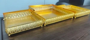 Gold Serving Tray Reusable Organizer Fruit Plate for Parties Dinner Pack Of 3 - Picture 1 of 10