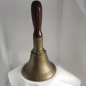 Vtg Brass Hand Call Bell Wood Handle School Teachers Barrister Bell 10" VIDEO  - Picture 1 of 6