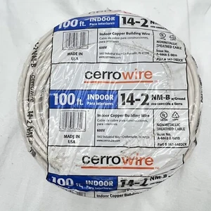 100 Fuß 14/2 weiß massiv CerroMax SLiPWire CU NM-B Kabel mit Massekabel - Bild 1 von 5