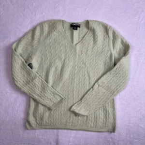 Kirkland Signature Green Cable Knit Cashmere V-Neck Classic Fit Sweater Womens L - Picture 1 of 7