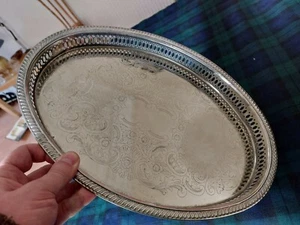Antique Silverplate oval Gallery Serving Tray 37cmx26cm - Picture 1 of 9