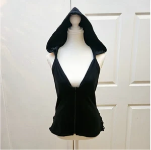 NEW MISS BE Festival Dance Soft Fitted Hooded Backless Cotton Black Top Medium - Picture 1 of 8
