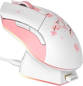 DAREU Sakura Pink Wireless/Wired Gaming Mouse with Charging Dock - Rechargeable - Picture 1 of 8