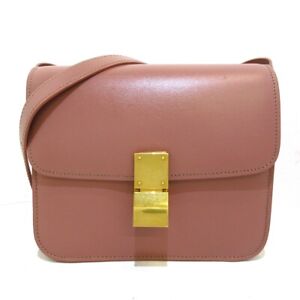 Auth CELINE Teen Classic Pink Beige Box Calf Skin Shoulder Bag