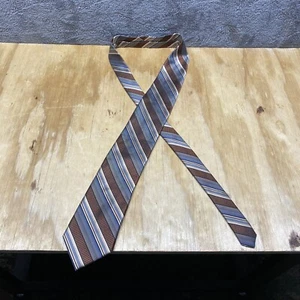 Allyn Saint George Blue Handmade Silk Necktie w/ Brown Gold Stripes - Picture 1 of 6