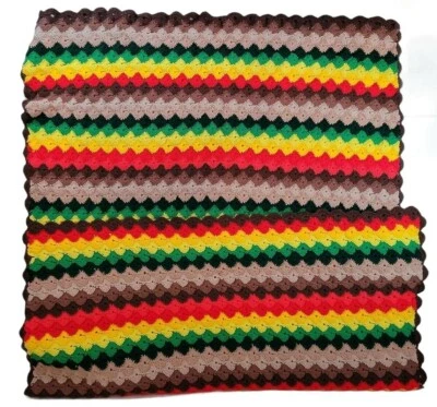 Manta De Colección Crochet Afgana Hecha a Mano 30.5"x45.5" Marrón Naranja Rojo Verde  Foto 1 de 4
