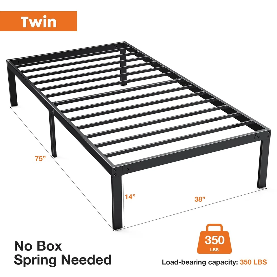 14 Inch Metal Platform Bed Frame Full King Queen Size Sturdy Steel Slat Support - Image 1 of 4