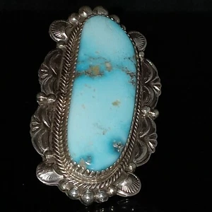 Size 9 Navajo Signed Sterling Natural Candelaria Turquoise Ring Elouise Kee - Imagen 1 de 12