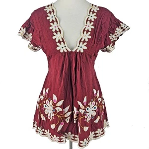 Anthropologie Biesen bestickt burgunderrot Minikleid Tunika ausverkauft M - Bild 1 von 3