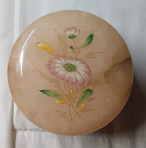 Genuine Italy Hand Carved Alabaster / Trinket / Jewelry Box - Picture 1 of 9