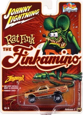 Chevrolet El Camino Zinger Finkamino 1965 beige con gráficos Rat Fink Pop 2025 Foto 1 de 2