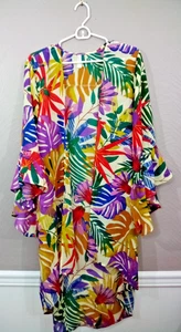 Live 4 Truth 1X Long Semi-Sheer Kimono Cover-Up Flare Bell Sleeve Floral Beach - Picture 1 of 11