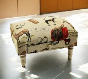 Equestrian Horse Tapestry Ottoman Footstool With Drawer Lounge Padded Footstool - Picture 1 of 7