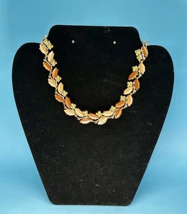 Vintage 60er Jahre goldfarben Duroplast Herbst Herbst Blatt Halsreif mit Strass - Bild 1 von 10