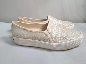 Keds Kate Spade New York Triple Silver/White Glitter Platform Sneakers Size 9.5 - Picture 1 of 11