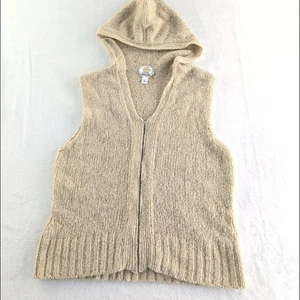 Vintage Talbots Made In Italy Wool Blend Knit Hooded Full Zip Vest Women's XL  - Picture 1 of 8