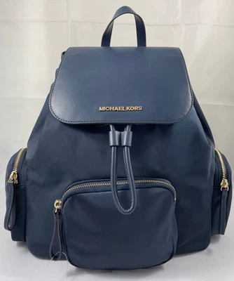 Michael Kors Abbey Cargo Nylon Backpack Leather Trim Carry Bag Navy Reg $398 - Image 1 of 4