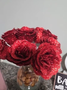 Beautiful Gift Ideas Glitter Roses.. For Any Occasion... Handmade.. Set Of Three - Picture 1 of 3