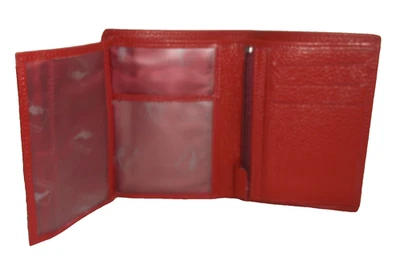 Cartera triple de cuero granulado rojo Hugo & D Paris para mujer Foto 1 de 4