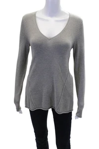 Scoop NYC Womens Long Sleeve V Neck Silk Knit Sweatshirt Gray Size Small - Picture 1 of 6