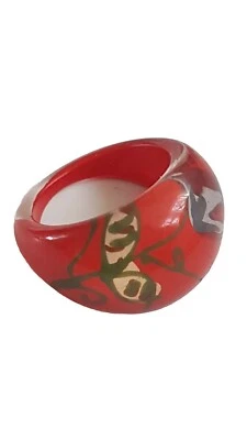 O P Q 55-59mm ROJO Vintage LUCITE Cúpula Resina 1 Flor de Tulipán Grueso Anillo Joyería Foto 1 de 3