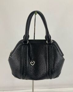 Brighton Black Pebbled Leather Braided Trim Zip Handbag