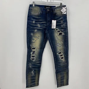 Pantalones de mezclilla ajustados Rue 21 Supreme Flex desgastados azul medio lavado talla 30 x 30 para hombre - Imagen 1 de 8