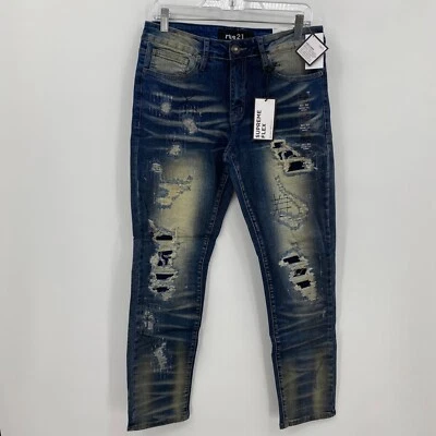 Rue 21 Jeans Supreme Flex Skinny Distressed Medium Blue Wash Size 30x30 Mens - Image 1 of 4