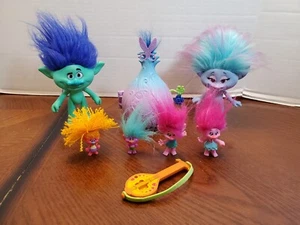 DreamWorks Trolls Figures Lot of 6 PVC Mixed Troll Toys + Hair Salon & Guitar - Picture 1 of 8