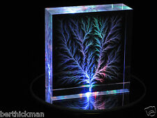 2 x 2 x 3/4" Captured Lightning Edge Lichtenberg Figure & Multicolor Light Base