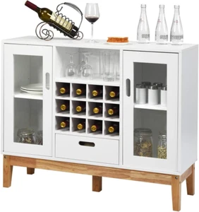 Buffet Sideboard, Wood Kitchen Server, Storage Cupboard, Wine Rack, 2 Cabinets,  - Picture 1 of 9