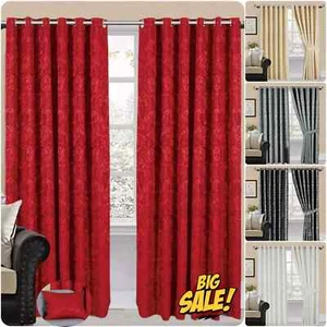 Ring Top Thick Jacquard Beautiful Curtain Pair With Eyelet Ready Made Fuly Lined - Picture 1 of 21