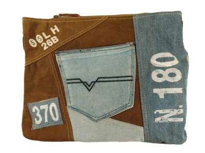 Sunsa Umhänge Schultertasche Canvas Baumwolle & Jeans Upcycling Braun/Blau 52247 - Bild 1 von 4