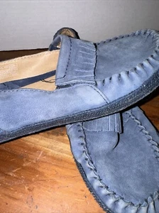 Ugg blue leather fringe moccasins/loafers Women Ladies size 8 - Picture 1 of 6