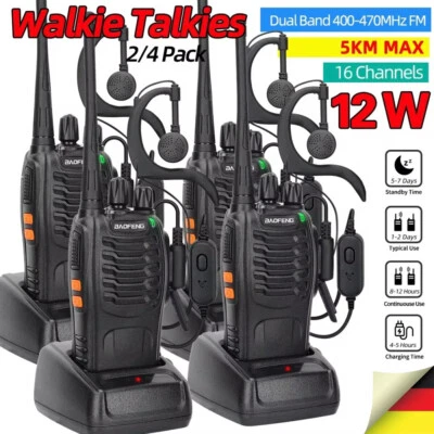 2x 5KM Baofeng Walkie Talkie BF-88E Sprechfunkgeräte Handfunkgerät Set 16Kanäle