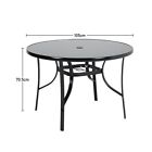 Patio Table Outdoor Garden Dining Table with Umbrella Hole Metal Frame Glass Top
