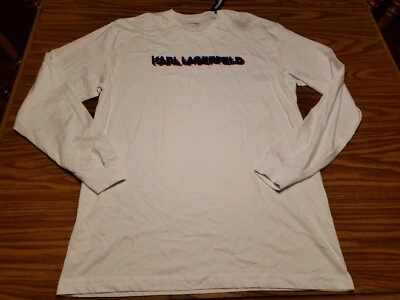 Camiseta blanca Karl Lagerfeld Paris para hombre con logotipo manga larga cuello redondo nueva con etiquetas Foto 1 de 4