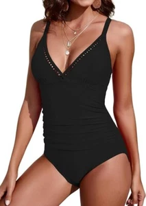 KI LAPHE One Piece Swimsuits for Women Tummy Control Criss Cross Tapes Black XL - Picture 1 of 7