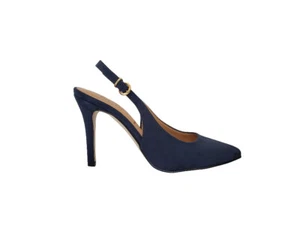Zapatos Decollete Mujer Piel Ante Azul Tacón Alto Cinturón Made IN Italy - Bild 1 von 7