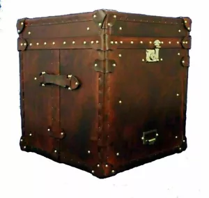 Vintage antique Trunk English handmade leather occasional side table chests Gift - Picture 1 of 5