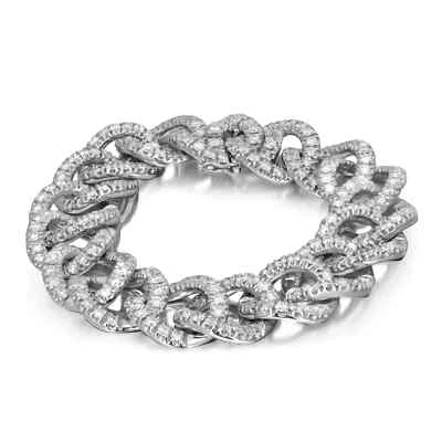Brazalete de cadena de eslabones cubanos de diamantes Damiani de oro blanco de 18 quilates 12,16 quilates 7,5 pulgadas Foto 1 de 4