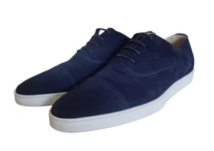 Santoni Men’s Bodice Suede Oxford Sneakers Blue US Men's Size 12 - Picture 1 of 11